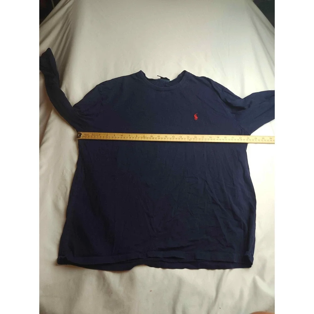 Polo Ralph Lauren Mens Long Sleeve T-Shirt Navy Blue Red Pony Logo Size L